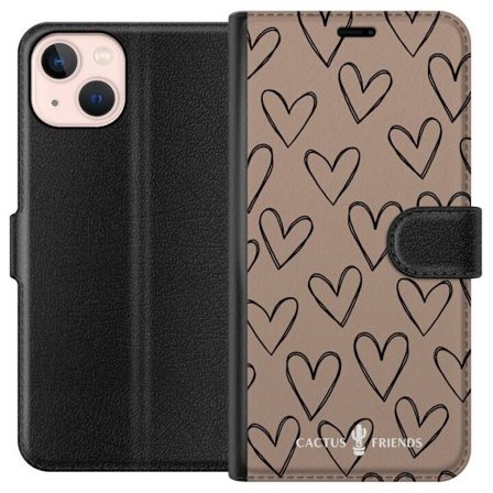 Kompatibelt Plånboksfodral till Apple Apple iPhone 13 mini Cactus and Friends - Earthy Sketch Hearts