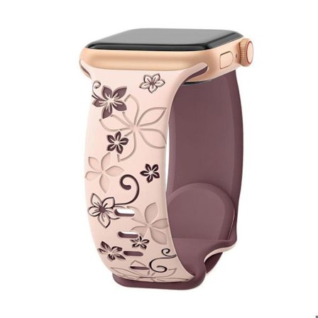 Armbånd til Apple Watch Series Ultra 2/3, 11, 10, 9 8 SE 7 6 5 4 3 2 1 46mm-45mm-44mm-42mm-49mm, Silikone Med Blomster Mønster - Rosa