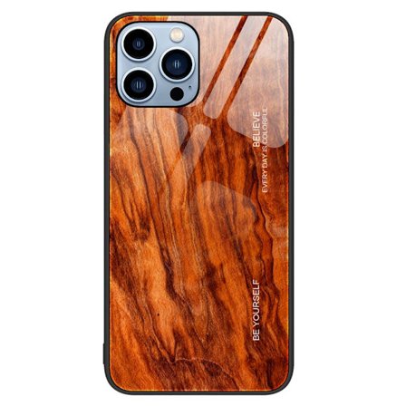 SKALO iPhone 15 Pro Max Wood Härdat Glas TPU-skal - Ljusbrun