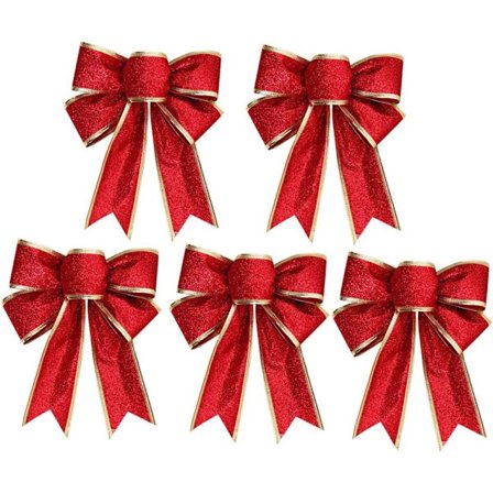 5-pack dekorativa julgransband i tyg med paljetter - röda