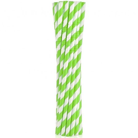 Böjbara Sugrör Grön Randig 12-pack