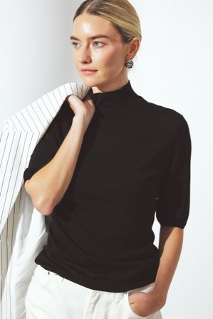 Premium Selection Knitted Merino Wool Short Sleeve Top - Premium kvalitet - Sort - M