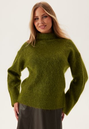 SELECTED - Slfmira Mohair Ls Knit High_x0 - Avocado Detail:black Core - Kläder - - Bubbleroom