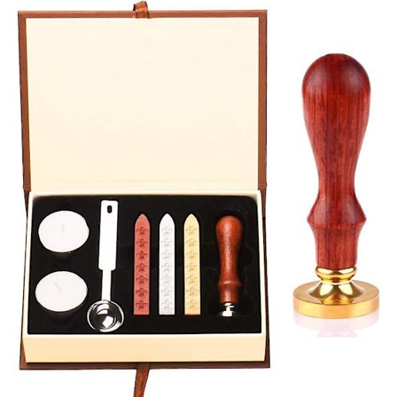 Stempelsett, for Hp-fans, for Hogwarts-temafest - 1 stempel med treskaft + 3 vintage vokser + 1 skje + 2 hvite (brune) vokser