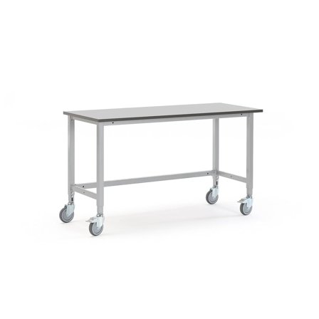 Arbeidsbord MOTION på hjul, L1500 B600 H800–1200 mm, grå