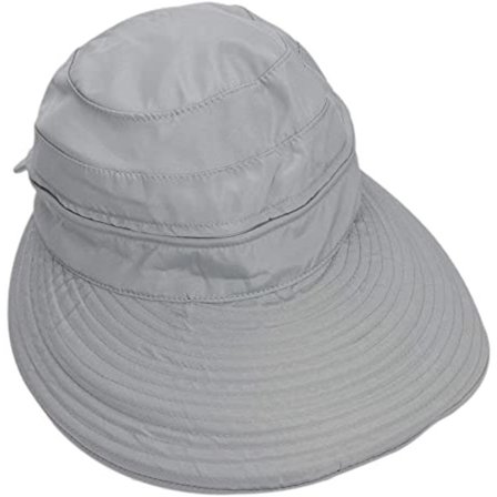 Grå avtagbar solhatt för kvinnor med bred brätte, justerbar