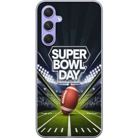 Kompatibelt Mobildeksel til Samsung Galaxy A54 Super Bowl Day plakat med amerikansk fotball på opplyst arena i dramatisk sportsdesign