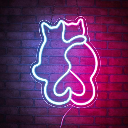Katte Neonskilte til Vægdekoration, Sjovt Dyrekat LED Blåt & Pink Lysskilt til Værelsesindretning, Fest, Butik, Mandehule, USB-drevet