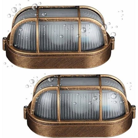 (2-pakning) Utendørs vegglampe, oval vegglampe i trykkstøpt aluminium, marin vegglampe
