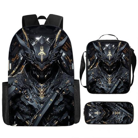 Mechanical Style 3-Piece Skolväska Set – Stor Ryggsäck för Elever, Anime Cartoon Design, Vattentålig & Slitstark
