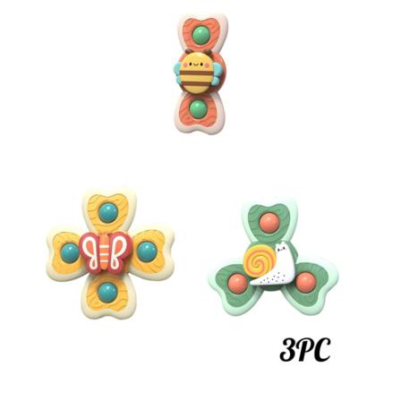 3st Baby Cartoon Animal Sugkopp Spinner Toy Färgglad