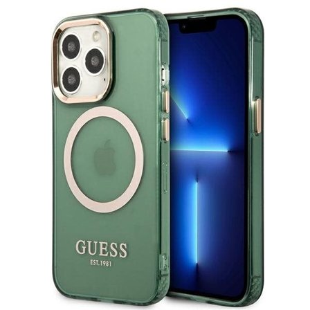 Guess GUHMP13LHTCMA iPhone 13 Pro/13 6.1" grønn/haki hard koffert Gold Outline Translucent MagSafe