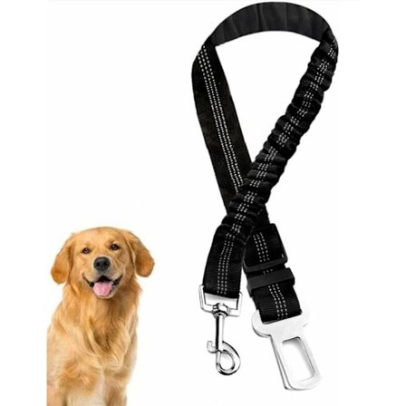 Svart bilsele för hund, bilsele för hundar i elastisk nylon, justerbart bilkoppel för hund med stötdämpande funktion