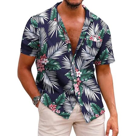 Herr Hawaiian Skjortor Kortärmad Casual Button Down Tropisk Strandskjorta