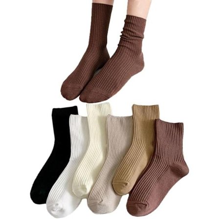 6 par damesokker - flerfarvede bomuldssokker - knæhøje ensfarvede sokker - afslappede sports- og feststrømper