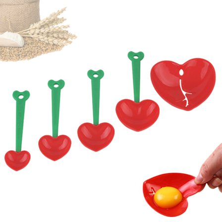 5-pakning kirsebærmåleskjeer, kjærlighetshjerteformet måleskje
