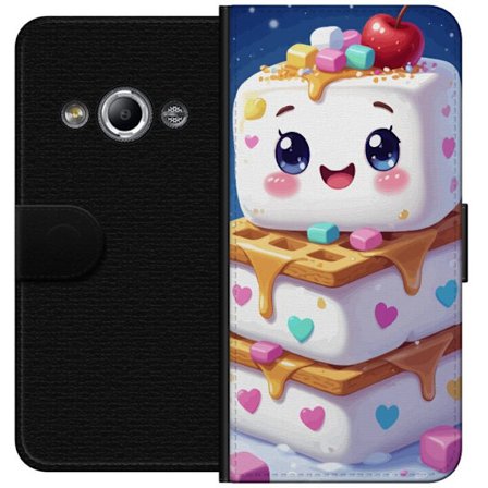 Kompatibelt Lommeboketui til Samsung Galaxy Xcover 3 Søt marshmallowfigur med hjerter, vafler, sirup og fargerike biter skaper et lekent dessertmotiv