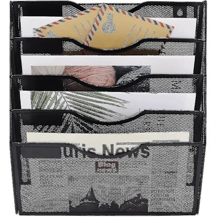 5-vånings väggmonterat filställ hängande postorganisatör metall väggmonterat tidningsställ, svart