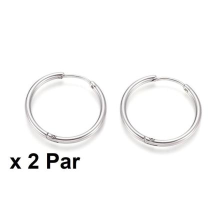 OPMÆRKSOMHED! 2 par 25 mm øreringe i platinbelagt 316L kirurgisk stål