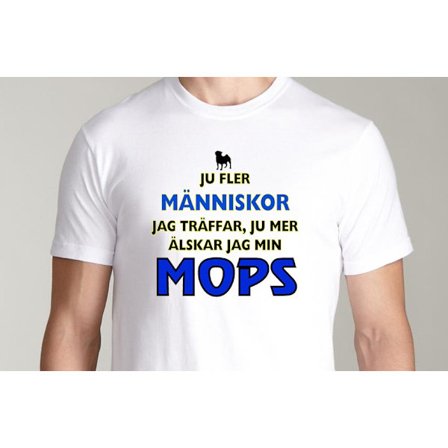 Vit T-shirt - Mops - Pug hund tröja