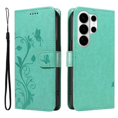Samsung Galaxy S26 Ultra Plånboksfodral Konstläder Blommönster - Grön