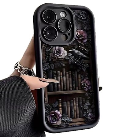 Etui Kompatibelt med iPhone 16 Pro, Glansfuldt Faldforebyggende Hybrid 2-lags Hårdt Cover til Piger Drenge, Lilla Blomster Krage Bogreol