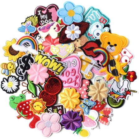 Paket med 60 vackra broderade lappar att stryka på och sy på