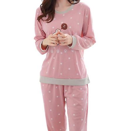 Tegneserie Langærmet Pyjamassett Høst Nattøy Bomulls Loungewear Hjemmetøy Dress For Kvinner Størrelse L (sovende Bjørn) L