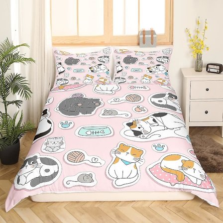 Lasten Söpö Kissa Kuningas Kuningatar Pussilakana Sarjakuva Kissanpentu Vuodevaatesetti Eläin Lemmikki Lelu Peittopussi Tyttömäinen Pinkki Polyesteri 