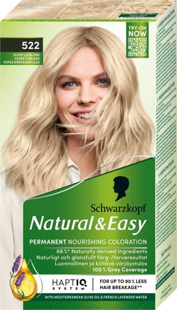 Schwarzkopf Natural & Easy Hårfarve 522 Silver Lysblond, Hår, Hårfarve, Permanent Hårfarve