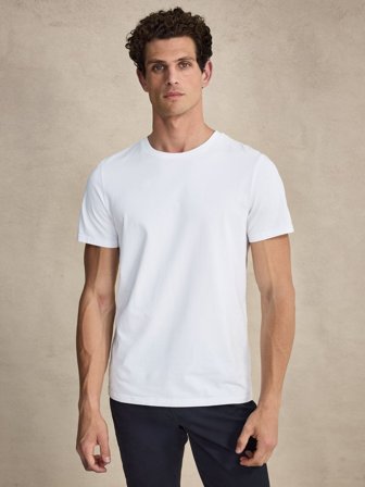 John Henric Men's Weißes Slim Fit Stretch T-Shirt Baumwolle Size S