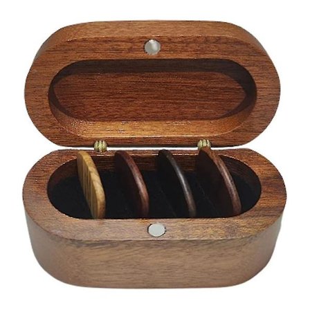 Gitarplekterholdersett med 4 treplekter, naturlig minnesmerke tre gitarplekter displayetui, mini gitar