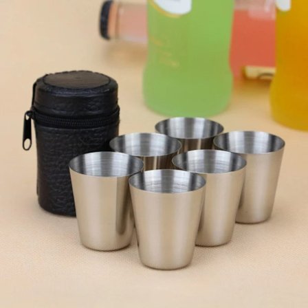 4/6Pcs 70ml Stainless Steel Cups Water Mug With Case Bag Outdoor Travel Camping Picnic Drinkware Set For Whisky Wine Portable