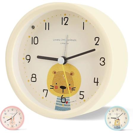 Lasten herätyskello analogia poika tyttö hiljainen paristokäyttöinen kello ei tikkauksen ääntä sängynpäätyvalo (beige)