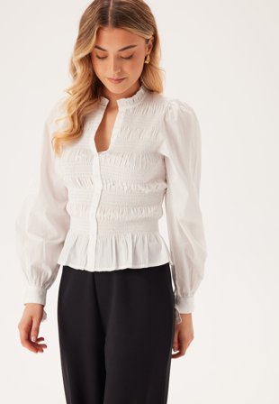 BUBBLEROOM - V-neck Cotton Smock Blouse - M