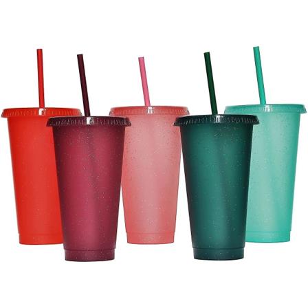 Det nye glasset med sugerør og lokk, vannflaske iskaffe reisekrus kopp, gjenbrukbare plastkopper, perfekt for fester, bursdager, 24oz-5 Pack