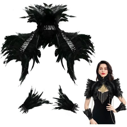 Fjerkappe, Fjer Sjal Sort Fjerkappe Sjal til Kvinder Gotiske Halloween Kapper