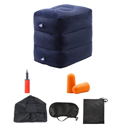 7 stk. oppustelig rejsefodstøttepude højdejusterbar 3 lag børn flyseng til fly bil bus rejse marineblå