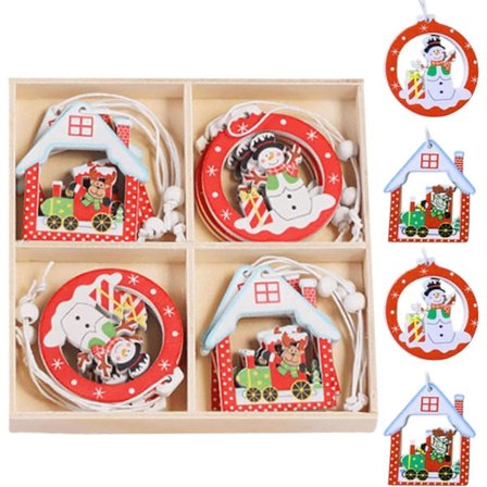 Juletræsdekoration i træ, 12 stk. juletræsdekoration, træ, juledekoration, træ, juledekoration, jul i træ
