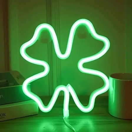 1 stk. grøn kløver neonskilt, St. Patrick's Day dekoration, USB eller batteridrevet neonlampe til vægdekoration