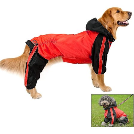 Regnfrakke til hunde, regnfrakke, vandtæt hunderegnjakke, sikkerhedsvest til hunde, regndækken til store, mellemstore, små hvalpe, XXL, rød