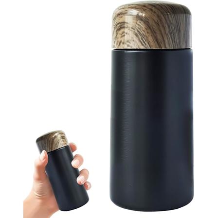 150ML Liten Termoskolbe for Melk Kaffe Te, Mini Termoskolbe for Varme Kalde Drikker, Liten Vannflaske av 304 Rustfritt Stål, Bærbar Vakuumkolbe Black
