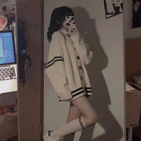 Rå Løs Cardigan Kvinder Y2k Vintage 2023 Efterår Vinter Enkelt Bryst Trøje Streetwear Casual Koreansk Kvindelig Strikket Cot En Beige One Size