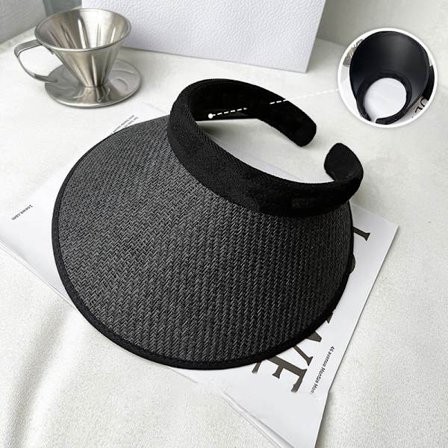 Dam Sommar Visir Hatt Solhatt Bred Stor Brätte Beach Hattar Black Border Beige