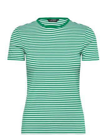 Lauren Ralph Lauren Striped Stretch Cotton Crewneck Tee - Green - M