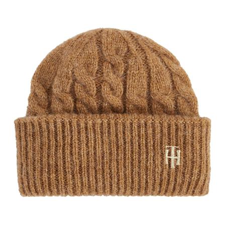 Tommy Hilfiger Timeless Cable beanie camel GW8 , Bruin , Dames , Maat: ONE Size Hoeden