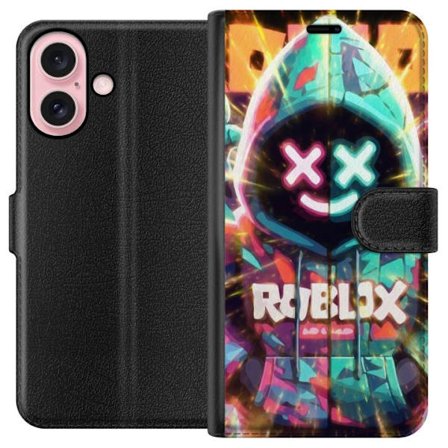 Yhteensopiva Lompakkokotelo Apple Apple iPhone 16 Neonvärisellä Roblox-hupparihahmolla on hehkuvia efektejä ja energialla täytetty tausta, moderni