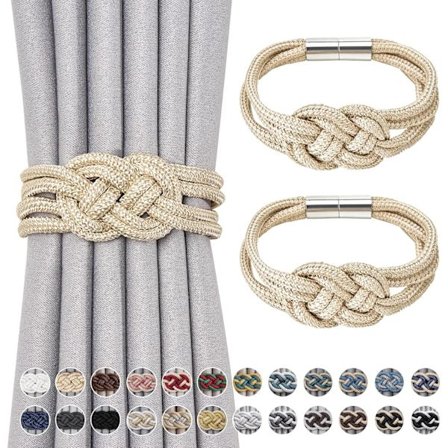 (Beige) 2-pack Starka Magnetiska Gardiner Draperier Uppgradera Nordisk Enkel Stil Draperi Uppbindningar Dubbelfärgad Vävd Repknut Dekorativa Gardiner 