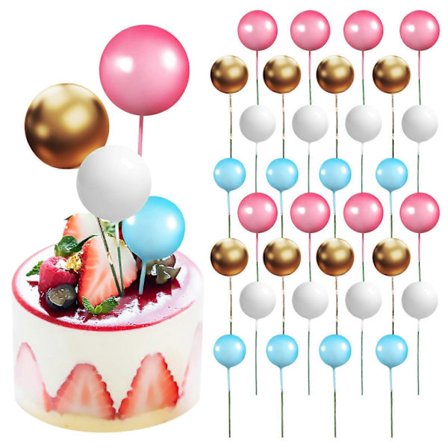 40 stk. Mini Ballon Kagepynt Skumkugle Kagepinde Cupcake Kugler DIY Kageindsats Toppers Bagepynt