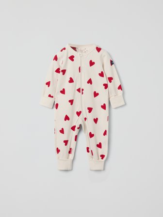 Hel pyjamas med hjerter - 98|104 - barneklær - beige - Polarn O. Pyret